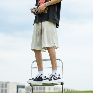 夏季风亚麻男士短裤新中式盘扣棉麻五分裤男加肥加大码中裤男图片
