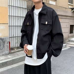 小众双头拉链工装外套男春秋季垫肩金属扣设计感翻领夹克C402P60图片