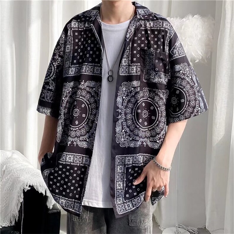 短袖衬衫春款男港风潮流弹力C1301P30图片