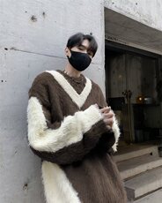 B254-P62秋冬美式高街宽松针织衫2024新款高级感撞色拼接毛衣男，男装针织衫/毛衣，星座512-6