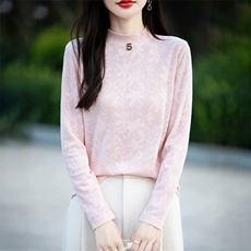 优雅气质女士秋季新款羊毛针织衫百搭显瘦长袖上衣，女装针织衫/毛衣，绒宛羊绒