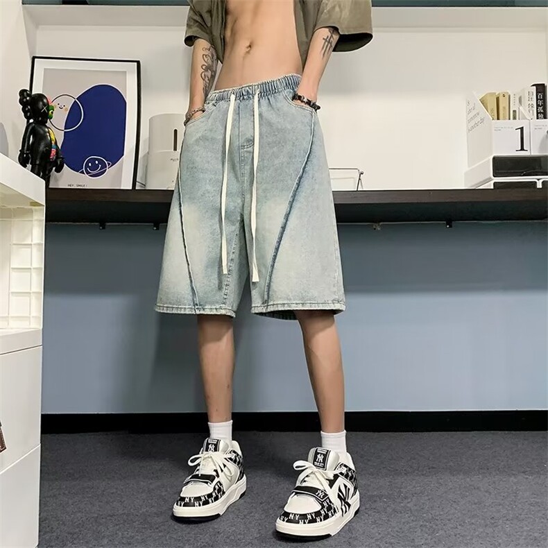 牛仔短裤男夏季美式复古潮流水洗直筒裤子D6666-P40,男装牛仔裤,星座1109-3