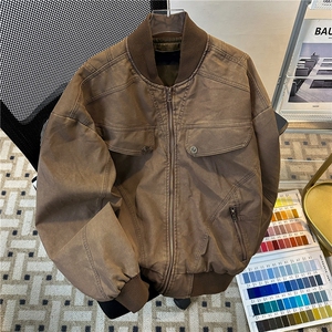 美拉德棕色短款工装外套男秋冬水洗潮牌棒球服美式复古哈灵顿夹克图片