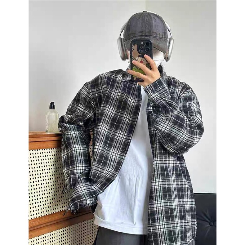 港风春秋款男女衬衫条纹格子宽松休闲衬衣cs0322P38,男装衬衫,星座1013-1