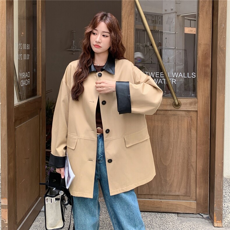 中长款口袋英伦风女士特大码风衣设计感上衣皮衣时尚春秋气质短款，女装风衣，浙宝208
