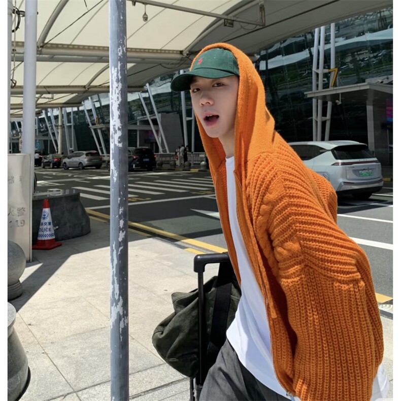 美式慵懒休闲连帽针织衫毛衣男秋冬时髦多巴胺帽衫外套NB114P65，男装针织衫/毛衣，电商D256A(原A064A)