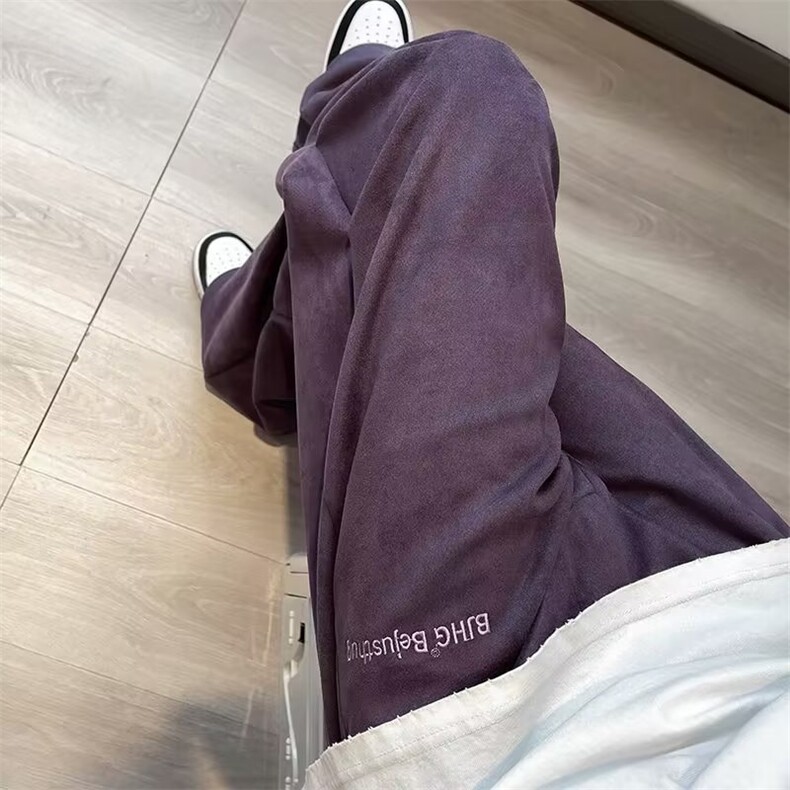 麂皮绒运动裤男生秋季潮牌阔腿长裤简约百搭直筒休闲卫裤-B972,男装休闲裤,星座601-2