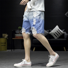 2021夏季新日系大码男沙发墙破洞猫须大码吊染牛仔短裤ND8118-P45，男装牛仔裤，电商A001