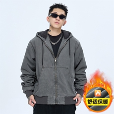 美式复古做旧加绒加厚外套宽松连帽夹克A436-978-P125168，男装夹克，电商A436