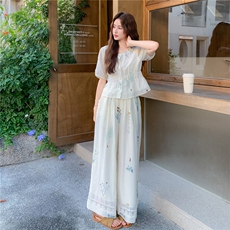 韩版高级感绣花上衣女高腰半身裙2025夏季新款小个子减龄时尚套装，女装套装/套裙，2C305