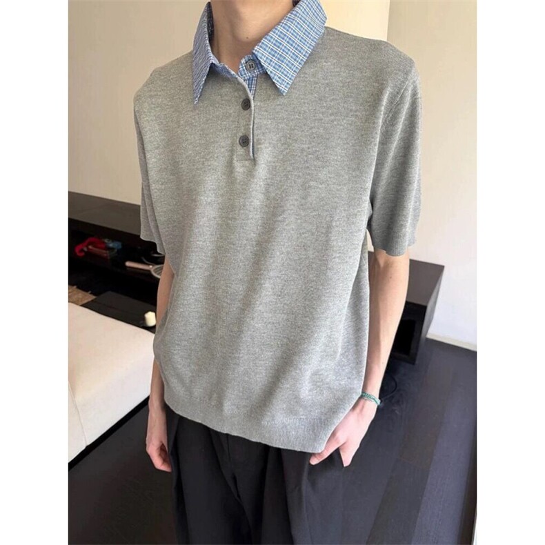 XZ-1005-1-TTH432-P68撞色拼接学院风Polo衫凉感针织短袖miu系,男装Polo衫,星座1005-1