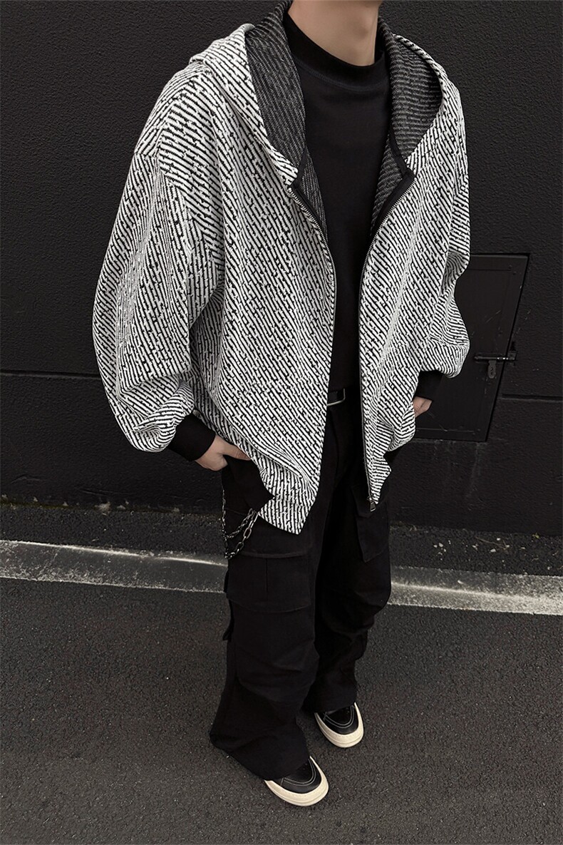 秋季连帽条纹开衫卫衣C6043-TP5088休闲宽松运动外套男,女装短外套,电商A102