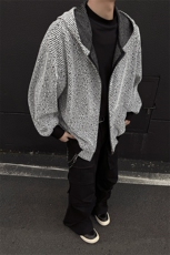 秋季连帽条纹开衫卫衣C6043-TP5088休闲宽松运动外套男，女装短外套，电商A102