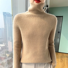羊毛衫女堆堆领毛衣加厚宽松慵懒坑条高领针织打底内搭，女装羊毛衫，美轩羊绒