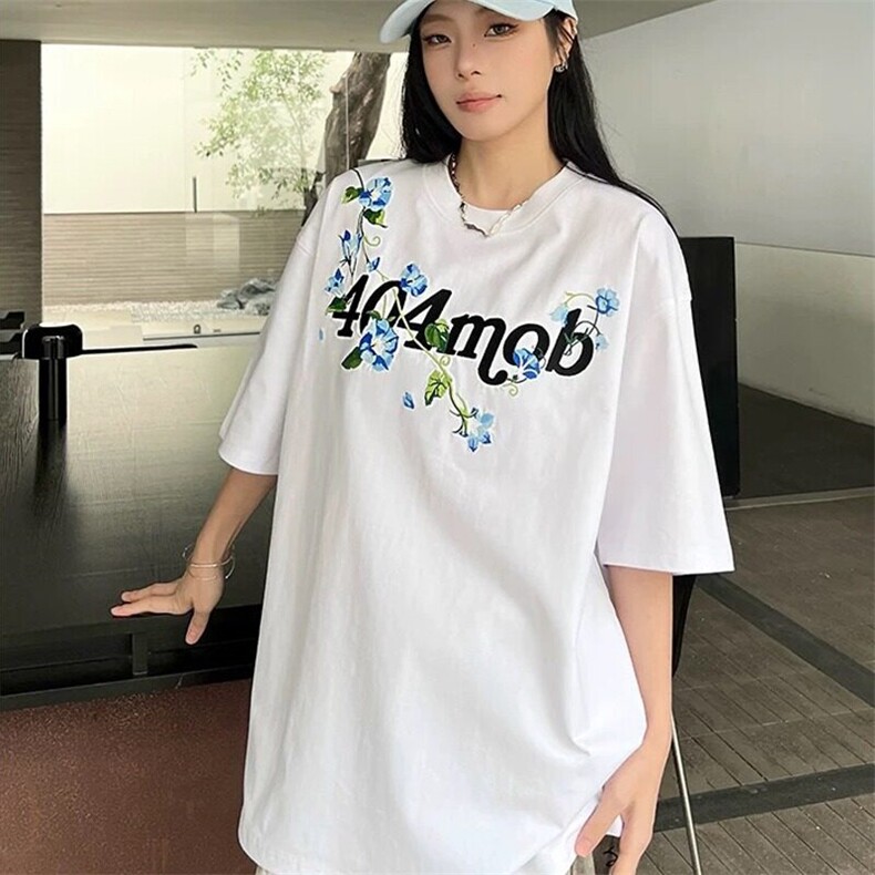 网图现货 美式宽松复古刺绣圆领T恤男8147/特P30图片
