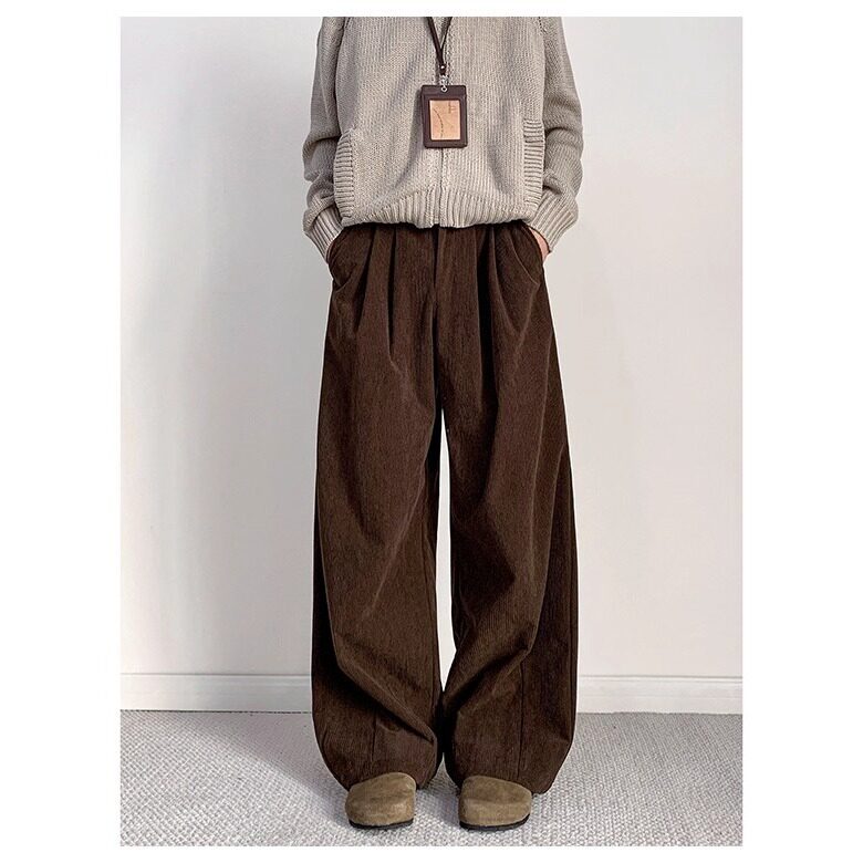 日系复古美拉德咖啡色西裤男垂感直筒阔腿长裤春季简约男士休闲裤，男装西裤，星座506A