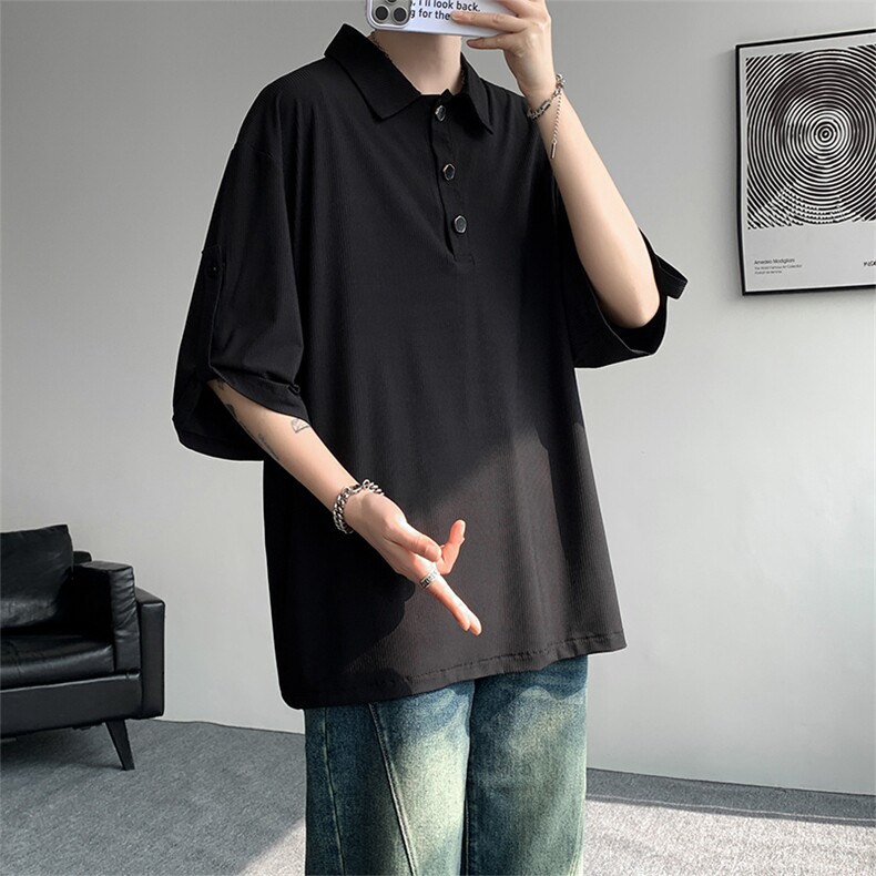 春夏新款POLO衫纯色潮流短袖T恤打底日系半袖ins风翻领短袖T恤P40,男装T恤,电商B319