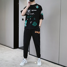 2023夏季潮流时尚T恤男装青少年宽松休闲ins圆领套装F309P68，男装休闲套装，电商A086