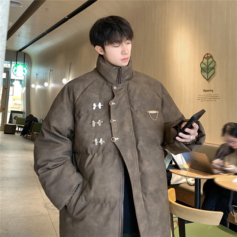 港风立领PU皮复古做旧面料金属飞机扣设计棉衣男MY77726P148控198，男装棉衣，星座227-7
