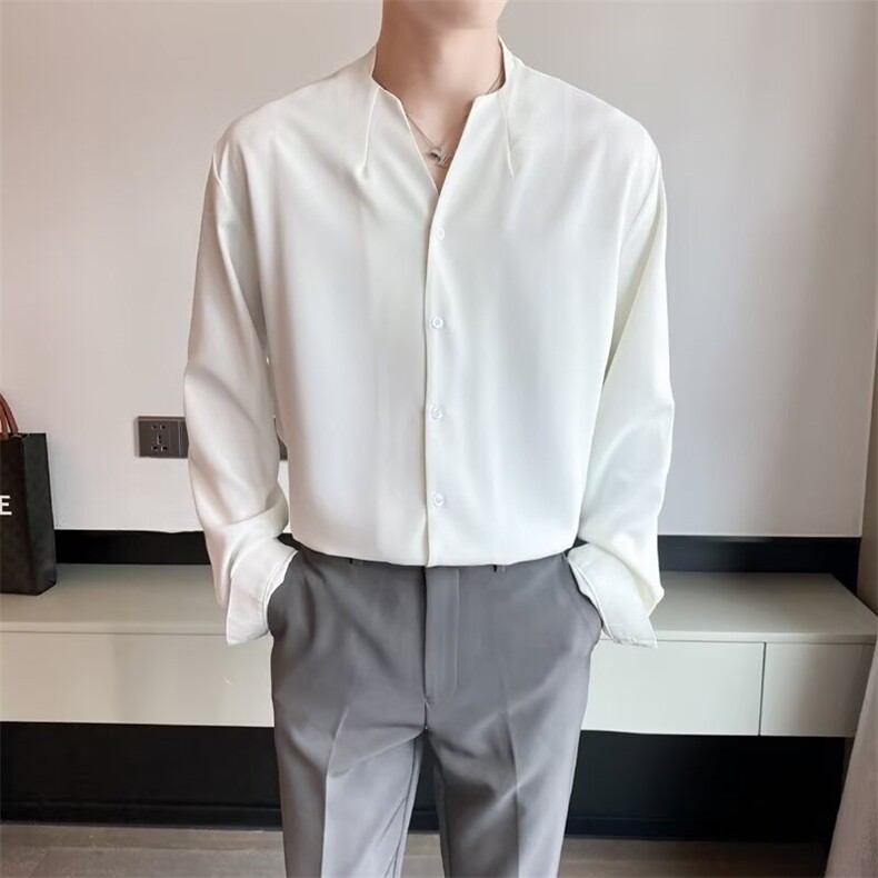 2025新款男士长袖衬衫衬衣男装港风日系高质量纯色衬衫CS03-P40,男装衬衫,星座715-4