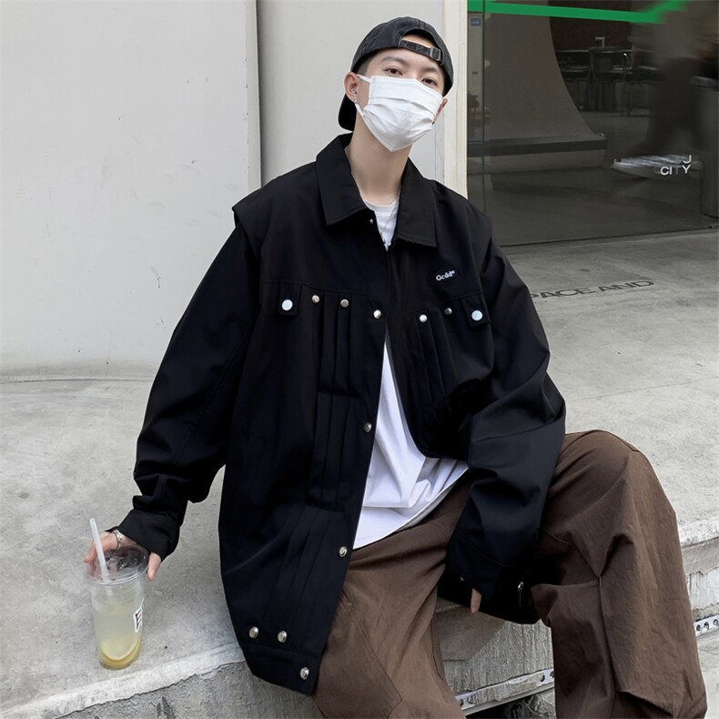 秋季chic高级感小众薄款夹克男设计感宽松复古翻领外套W7833-P70,男装夹克,星座512-4