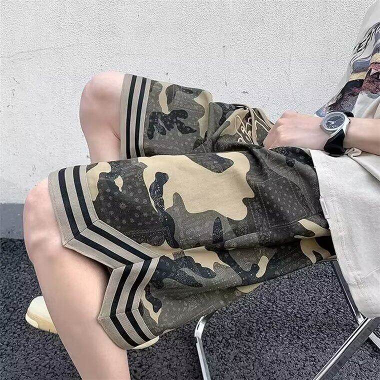 美式复古迷彩工装短裤男女夏季潮牌宽松五分休闲篮球运动裤子,男装牛仔裤,星座410-7