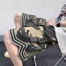 美式复古迷彩工装短裤男女夏季潮牌宽松五分休闲篮球运动裤子，男装牛仔裤，星座410-7