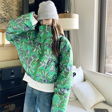 超好看立领印花羽绒服女冬季2024新款小个子加厚白鸭绒面包服外套，女装羽绒服，2C158