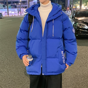 蓝色加厚外套男士冬季连帽派克服夹克休闲宽松青年工装棉衣MY844图片