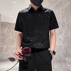 店主风社会小伙男士修身短袖衬衫男休闲痞帅衬衣301A-1/CS421/P55，男装衬衫，星座301A-1