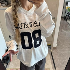 MY186-P44美式数字印花v领设计感卫衣女春秋季2025新款韩系，男装卫衣，电商B323A