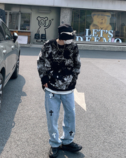XZ301B-JB2510-P68复古做旧针织衫美式街头潮牌套头毛衣，男装针织衫/毛衣，星座301B