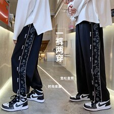 港风2024秋冬撞色串标宽松抽绳束脚运动休闲潮牌裤子2112-P45控69图片