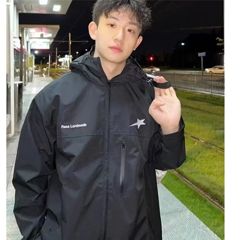 美式机能风连帽冲锋衣外套潮牌户外防水登山服飞行员夹克JKV42图片