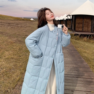 韩系chic蓝色羽绒服女冬2025超火好看高级小众漂亮中长款加厚外套图片