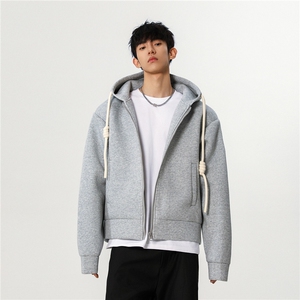 重磅500克手工编绳纯色连帽开衫卫衣cleanfin外套男 H1053特P80图片