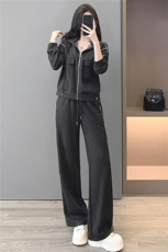 韩版休闲运动套装秋季新款女修身立领开衫卫衣直筒长裤两件套减龄，女装套装/套裙，江南