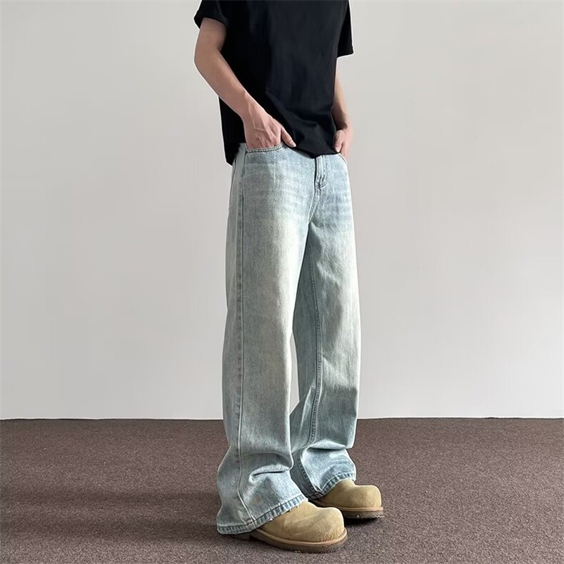 高街复古水洗做旧直筒阔腿牛仔裤男女宽松垂感长裤潮AM366P44，男装牛仔裤，星座1013-5