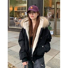 派克服羽绒棉服女仿兔毛大毛领连帽棉衣冬外套MF2508，男装棉衣，星座1116A（原606A-3）