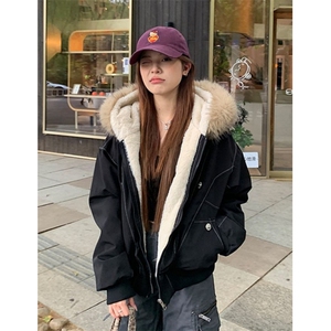 派克服羽绒棉服女仿兔毛大毛领连帽棉衣冬外套 MF2508图片