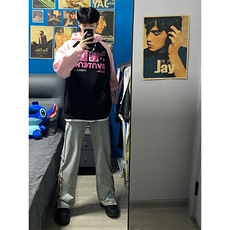 B221美式ins高街暗黑小众毛边破洞直筒牛仔裤LK23112-P75控98，男装牛仔裤，电商B221