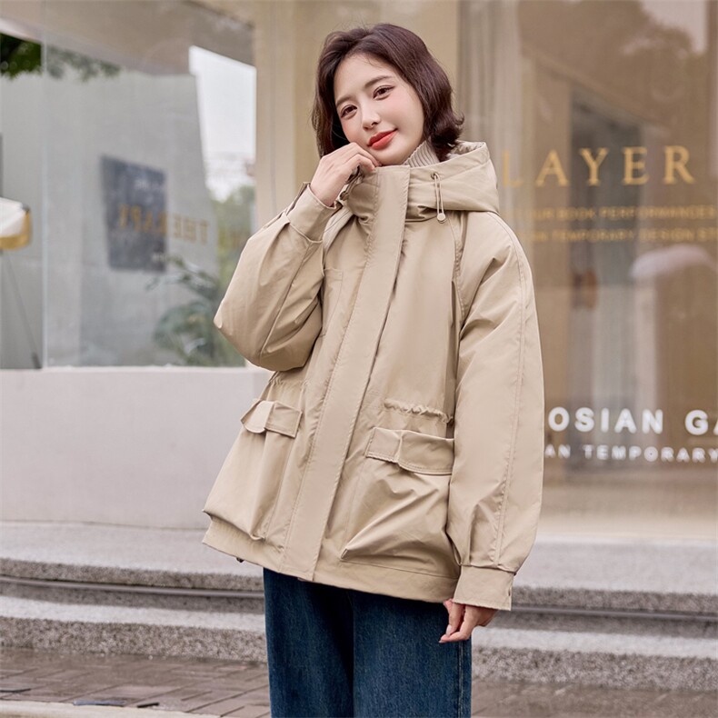 卡其色派克棉服女冬季2024新款棉衣中长款百搭宽松工装加绒加厚,女装棉衣/棉服,梦懿尔