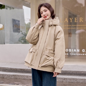 卡其色派克棉服女冬季2024新款棉衣中长款百搭宽松工装加绒加厚图片