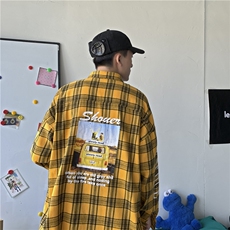 714-1-C19-C19格子衬衫男士长袖帅气外套休闲情侣衬衣修身rrr，男装衬衫，星座1404-3
