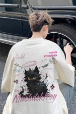 图案已注册夏季新款小猫印花短袖T恤男潮宽松半袖体恤衫D139/P25，男装T恤，电商B209