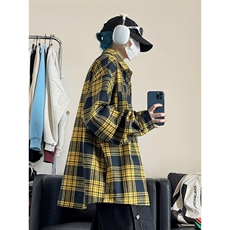 美式复古格子衬衫男秋冬加厚翻领长袖衬衣宽松休闲外套AC82-P37，男装衬衫，星座208-5
