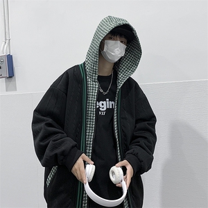 假两件外套男秋冬季潮流格子拼接夹克华夫格休闲衣服JK07356-P58图片