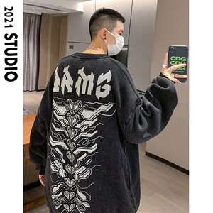 情侣港风潮流提花针织打底衫宽松毛衣圆领重工水洗线衫32434-P88图片