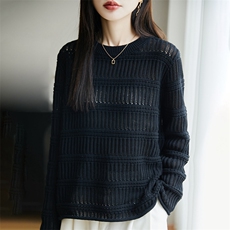 2025年秋季新款百搭女士圆领长袖针织衫，女装针织衫/毛衣，丹芙娇羊绒