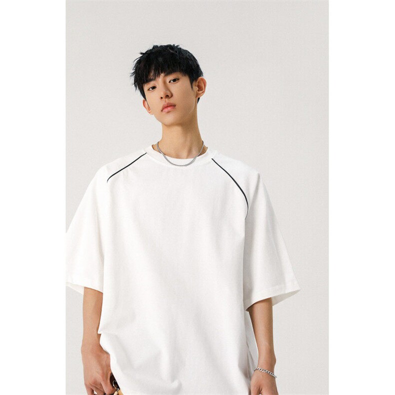 得物300克重磅双纱纯棉宽松撞色打底衫短袖圆领T恤男RH5027-特P35,男装T恤,星座610B-1